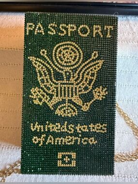 Caleesa Beaded Passport Clutch in Dark Green with Gold Detailing